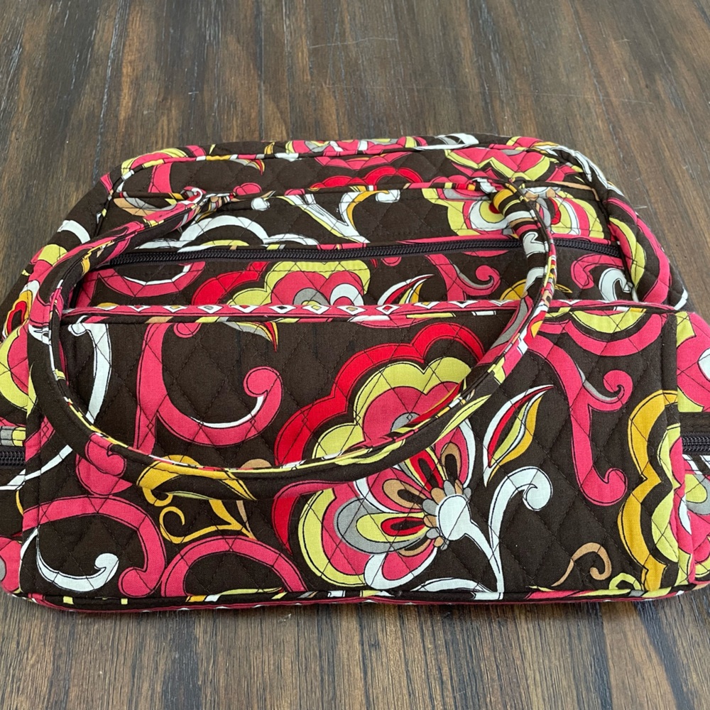 Vera Bradley Quilted Floral Pattern Carry Bag in Brown, Pink & Yellow